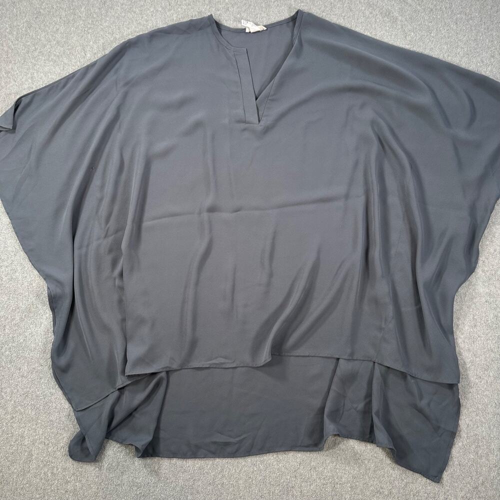 Adrienne Gray V-Neck Poncho Tunic Women's Large Short Sleeve Boxy Side Split Top